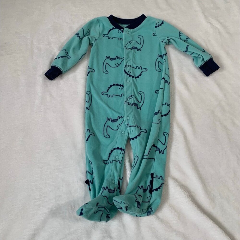 5/$25 Carter's Dinosaur Footed Sleeper Baby Boy 9M Teal Fleece Snap Up Pajamas